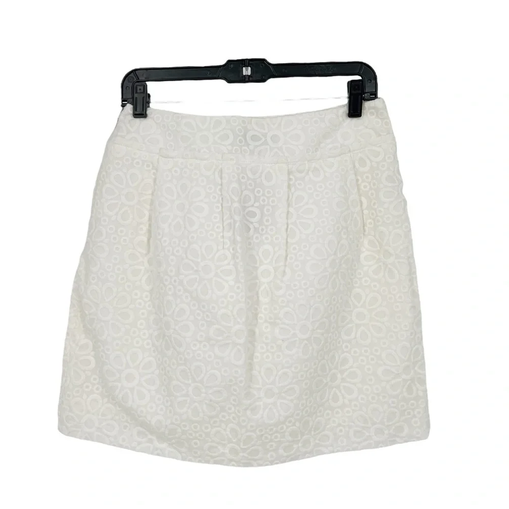 Ann Taylor Loft White Floral Eyelet Embroidered A Line Summer Mini Skirt Size 6P